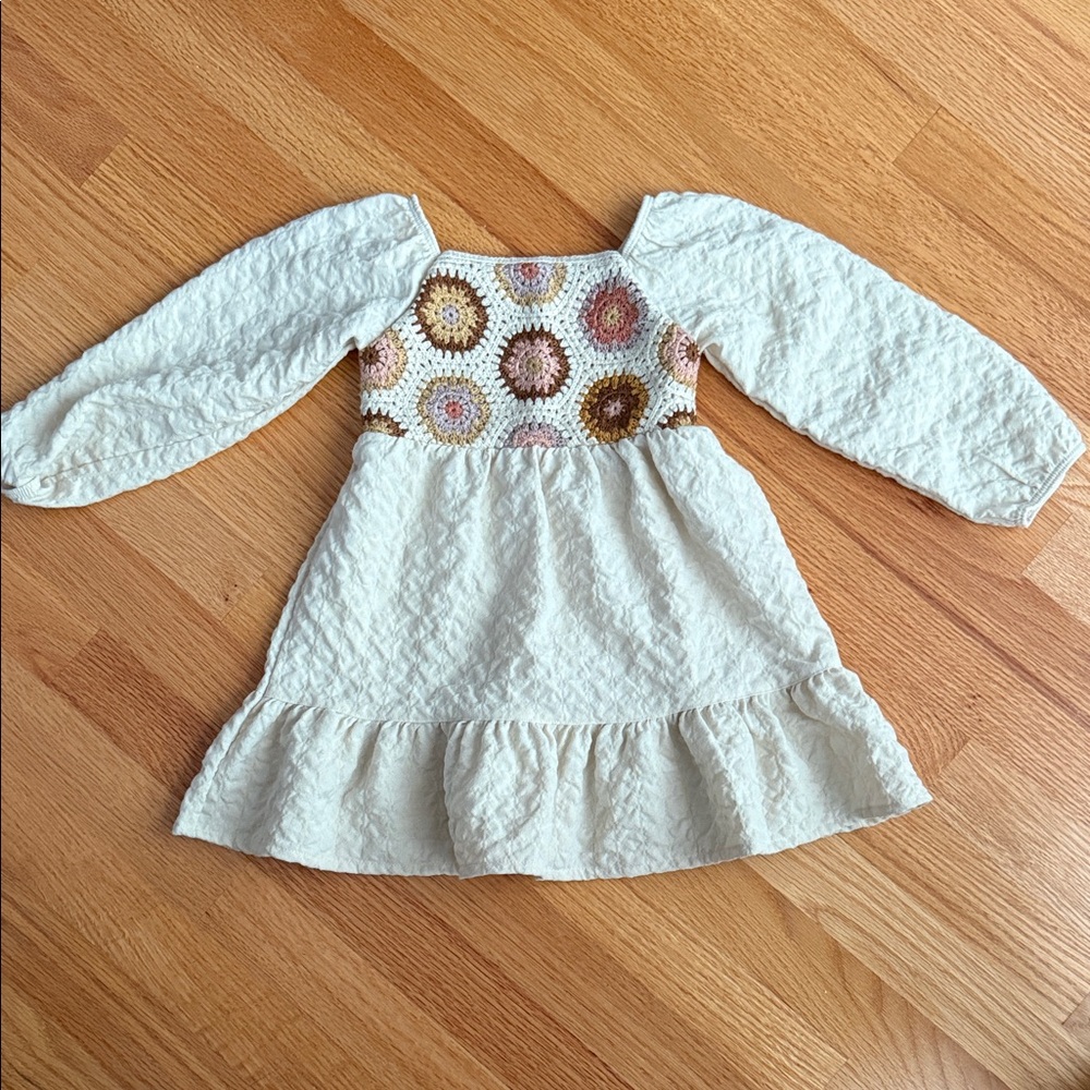 Elegant Cream Kids Dress with Floral Design